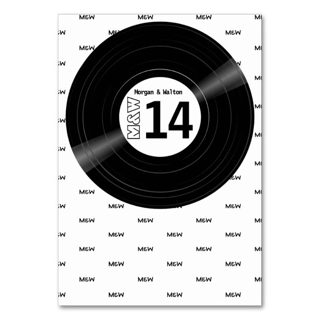 Vinyl Record Monogram Muster White Tischnummer (Vorderseite)