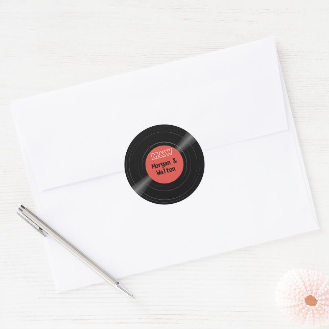 Vinyl Record Monogram Retro Red Label Aufkleber (Umschlag)