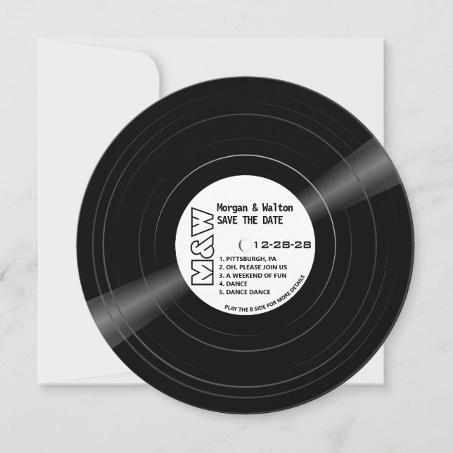 Vinyl Record Monogram - White Label Save The Date (Vorderseite)