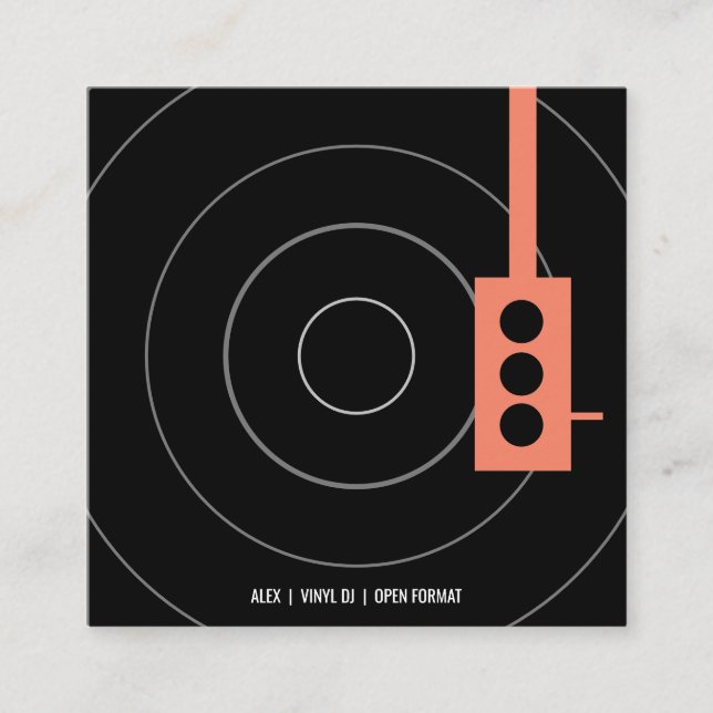 Vinyl Record Music - Orange & Black Quadratische Visitenkarte (Vorderseite)