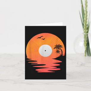 Vinyl Record Retro Disk Sea Beach Turntable Design Karte