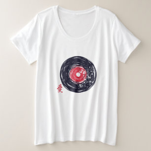 Vinyl Record Retro Grunge mit Sakura Blüten Große Größe T-Shirt