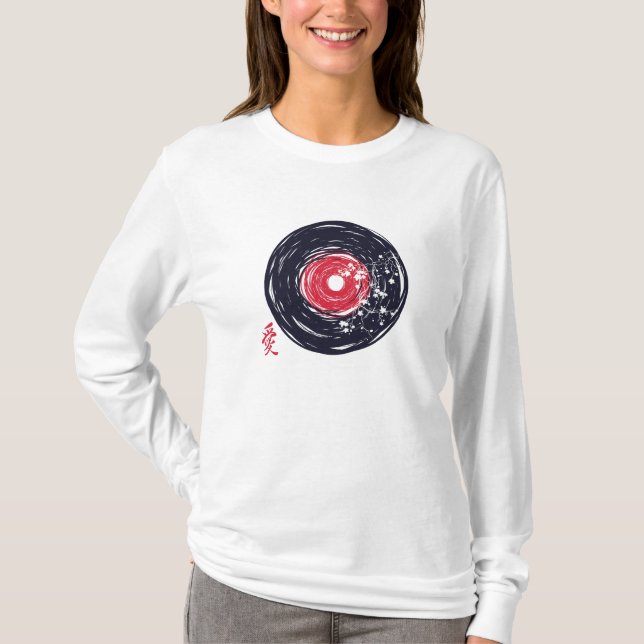 Vinyl Record Retro Grunge mit Sakura Blüten T-Shirt (Vorderseite)