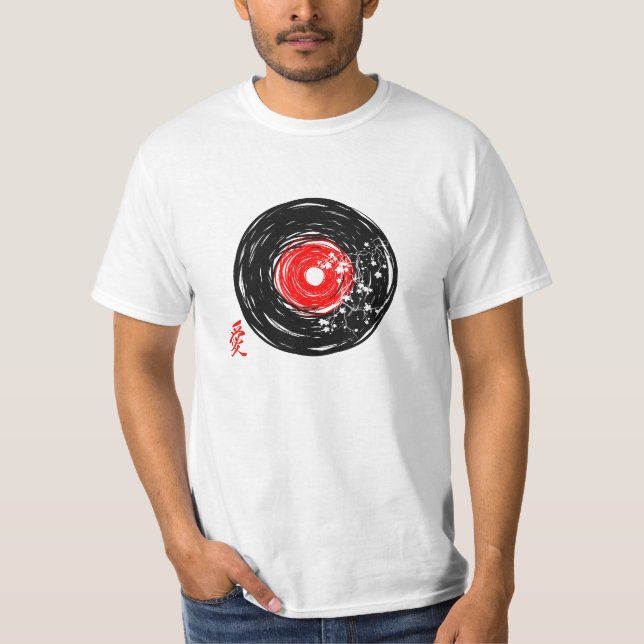 Vinyl Record Retro Grunge mit Sakura Blüten T-Shirt (Vorderseite)