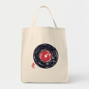 Vinyl Record Retro Grunge mit Sakura Blüten Tragetasche