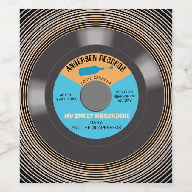 Vinyl record Single personalisiert hausgemacht Weinetikett (Einzelnes Label)