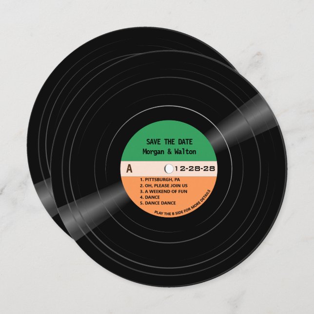 Vinyl Record Stripes Save the Date (Vorne/Hinten)