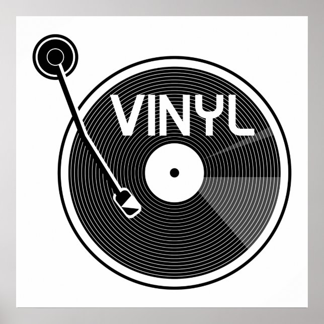 Vinyl Record Turntable Schwarz und Weiß Poster (Vorne)