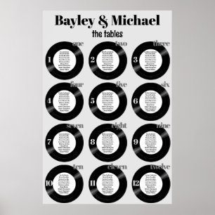 Vinyl Record Wedding Gray Seating Chart Poster
