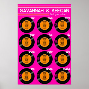Vinyl Record Wedding Hot Pink Sitzplan Poster
