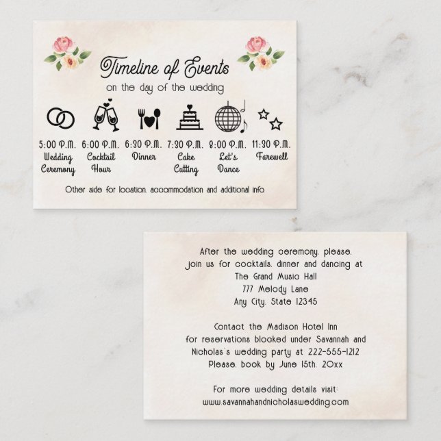 Vinyl Record Wedding Timeline Enclosure Card Begleitkarte (Vorne/Hinten)