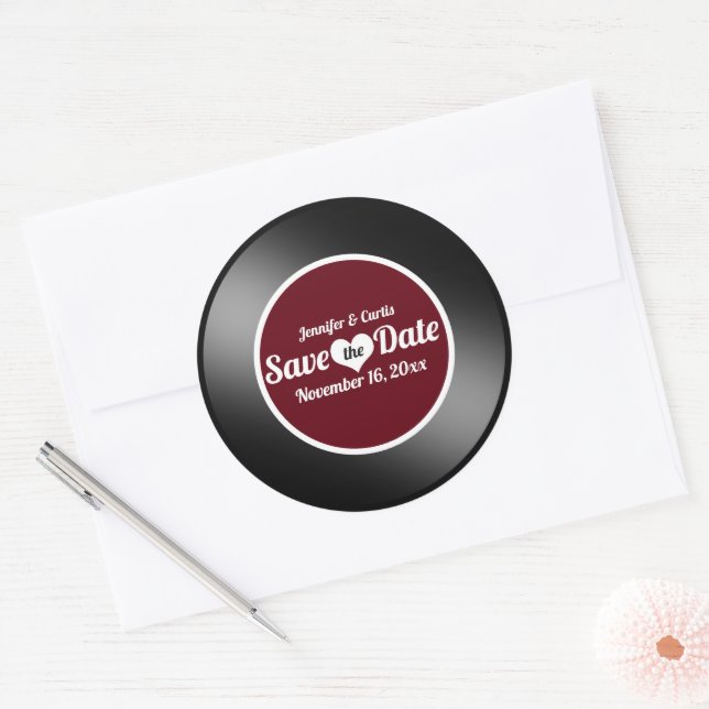 Vinyl Record Wein Red Wedding Save the Date Runder Aufkleber (Umschlag)