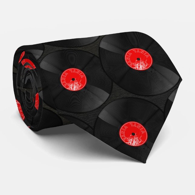 Vinyl Rhythm – Retro Beats Krawatte (Gerollt)