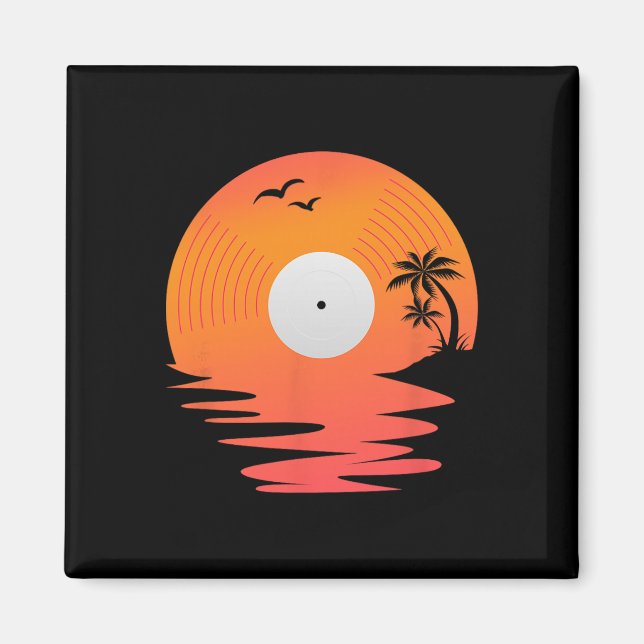 Vinyl-Schallplatte Retro-Diskette Meer Strand Plat Magnet (Vorne)