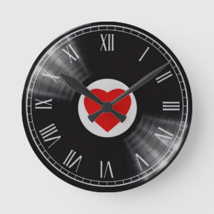 Vinyl-Schallplatte und Musikelemente-Uhr Runde Wanduhr