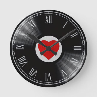 Vinyl-Schallplatte und Musikelemente-Uhr Runde Wanduhr