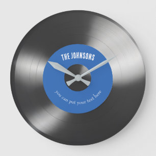 Vinyl-Schallplattenuhr personalisierbar dunkelblau Große Wanduhr