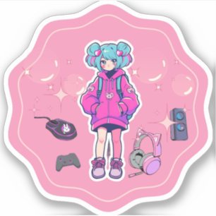 Vinyl-Sticker, Gamer-Girl, rosa Aufkleber