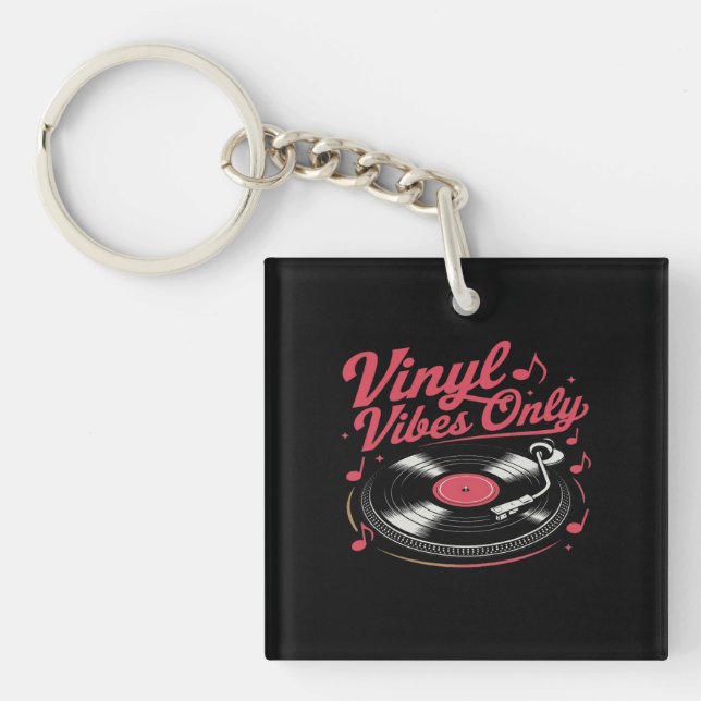 Vinyl Vibes only - Retro Record Player Design Schlüsselanhänger (Vorderseite)