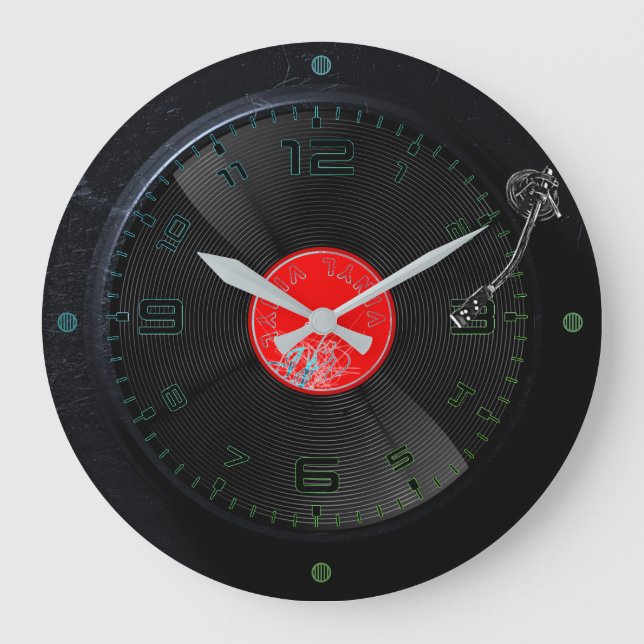 Vinyl Vibes Retro Wall Clock Große Wanduhr (Vorderseite)