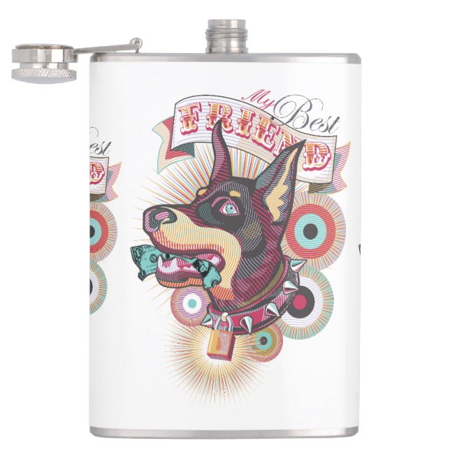 Vinyl Wrapped Flask – Urban Loyalty Doberman Art Flachmann (Geöffnet)