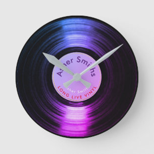 Vinylrecord, Purple Round Clock Runde Wanduhr