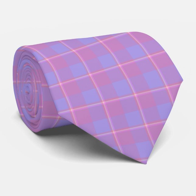 Viola and Dull Lavender Plaid Pink Neck Tie Krawatte (Gerollt)