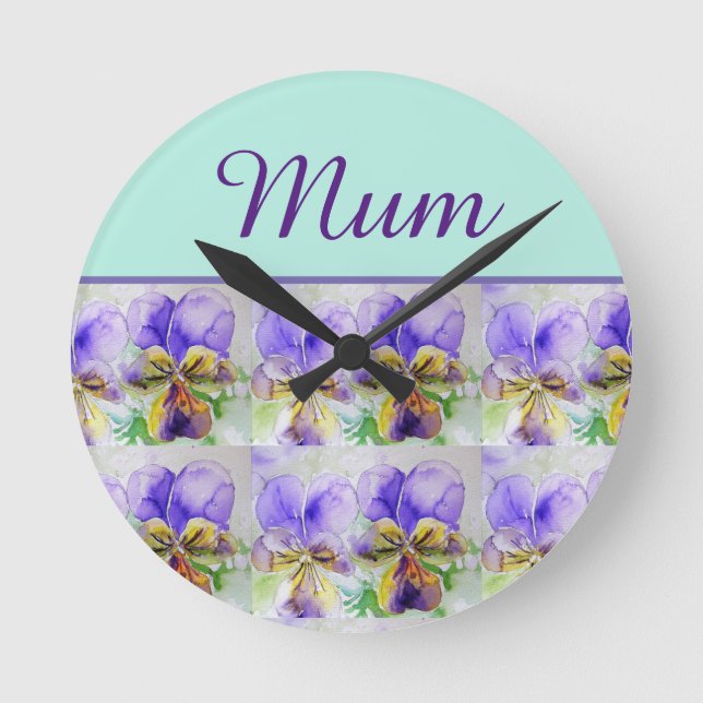 Viola Blume Aqua Strip Runde Wanduhr (Vorderseite)