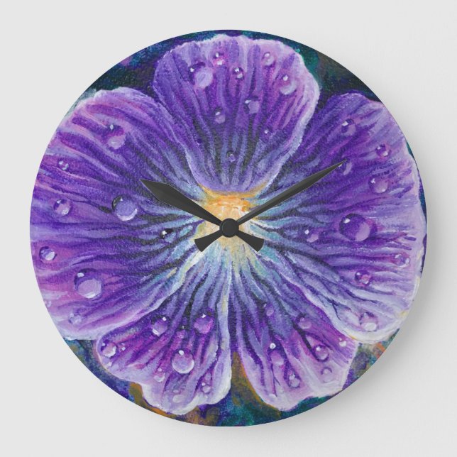 Viola Blume Große Wanduhr (Vorderseite)