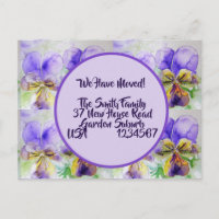 Viola Blume neue Adresse Postkarte, wir bewegen un