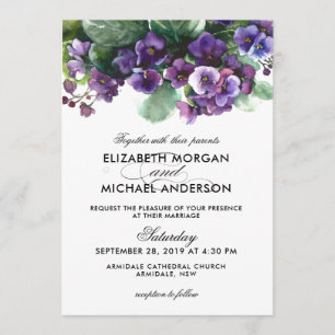 Viola-Blumen-Hochzeitseinladung Einladung