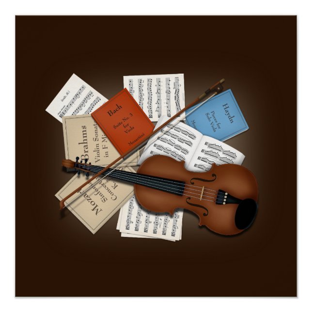 Viola & Bow mit Büchern und Noten individuell anpa Poster (Vorderseite)