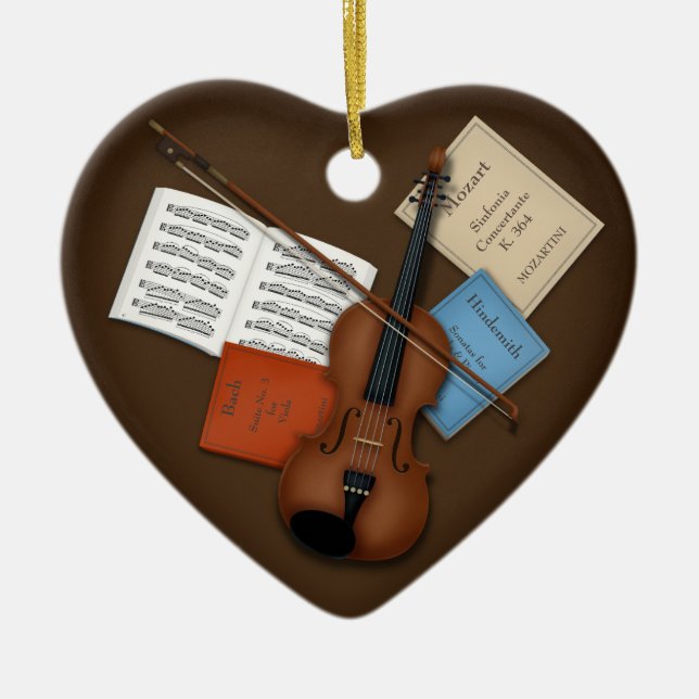 Viola & Bow on Pile of Music Books Personalisiert Keramik Ornament (Vorne)