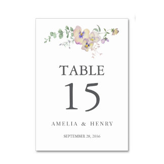 Viola & Eucalyptus Floral Wedding Table Number Tischnummer