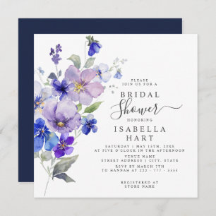 Viola Floral Lila Blue Navy Blume Brautparty Einladung