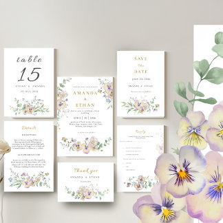 Viola- und Eukalyptus-Blumenhochzeitseinladung Einladung