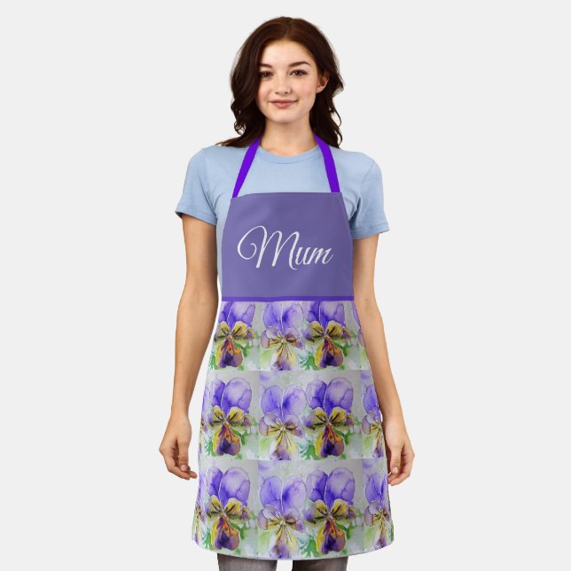 Violas Floral Lila Viola Violet Muster Mum Schürze (Getragen)
