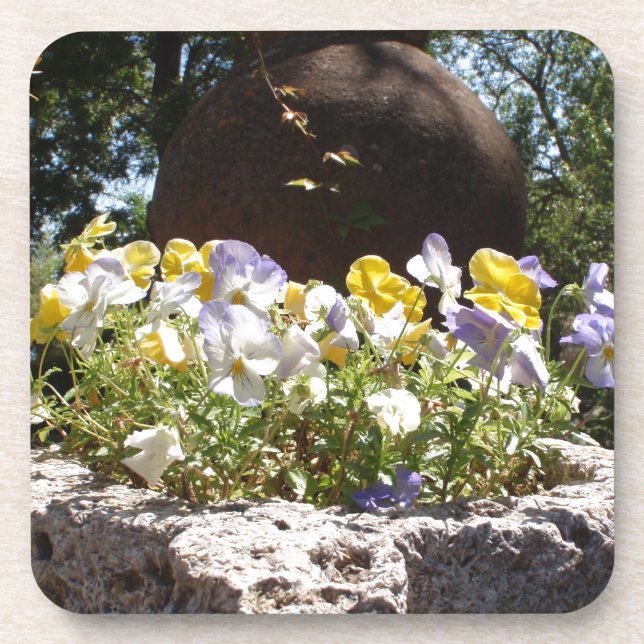 Violas in einem Steintrog. Untersetzer (Vorderseite)