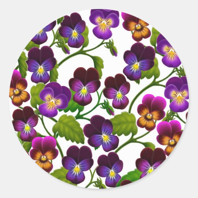 Violas und Stiefmütterchens Floral Runder Aufkleber (Vorderseite)