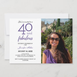 Violet 40 und fabelhaftes Foto zum Geburtstag Einl Einladung
