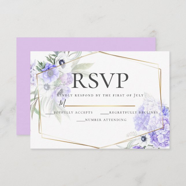 Violet Anemone Floral Wedding RSVP Einladung (Vorne/Hinten)