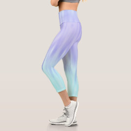Violet Aqua Blue Pastel Gradient Ombre Chic Capri Leggings
