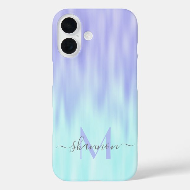 Violet Aqua Blue Pastel Ombre Chic Script Monogram Case-Mate iPhone Hülle (Rückseite)