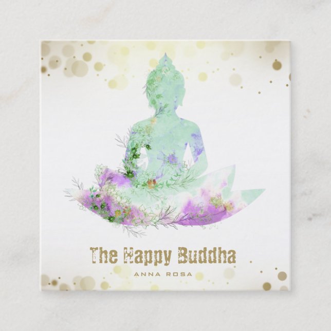 *~* Violet Aqua Buddha QR AP33 Floral Lotus Quadratische Visitenkarte (Vorderseite)