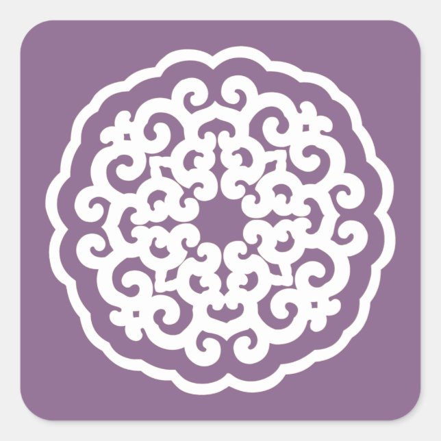 Violet Asian Moods Mandalla Quadratischer Aufkleber (Vorderseite)