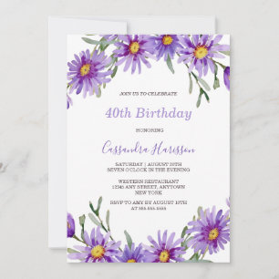 Violet Aster Floral Botanischer Geburtstag Einladung