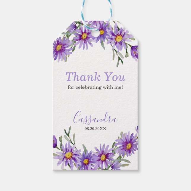 Violet Aster Floral Botanischer Geburtstag Vielen  Geschenkanhänger (Vorderseite)