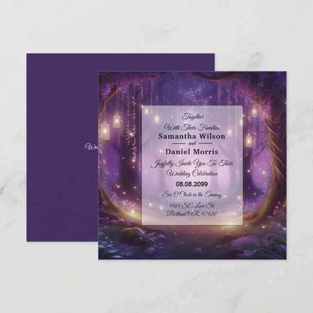 Violet auf der Waldhochzeit um Mitternacht Einladung (Vorne/Hinten)