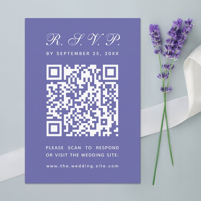 Violet Big QR Code Einfache kalligraphische Hochze RSVP Karte (Von Creator hochgeladen)