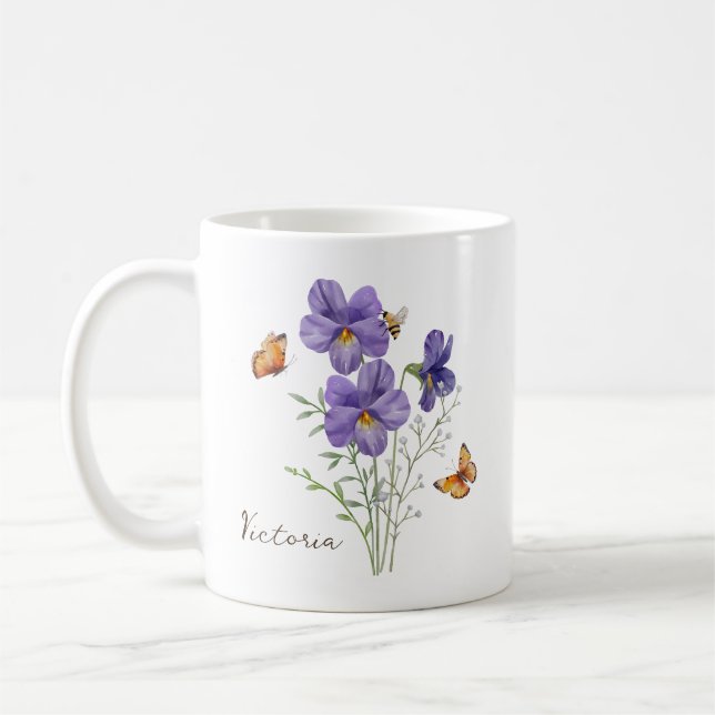 Violet Birth Month Flower Kaffeetasse (Links)